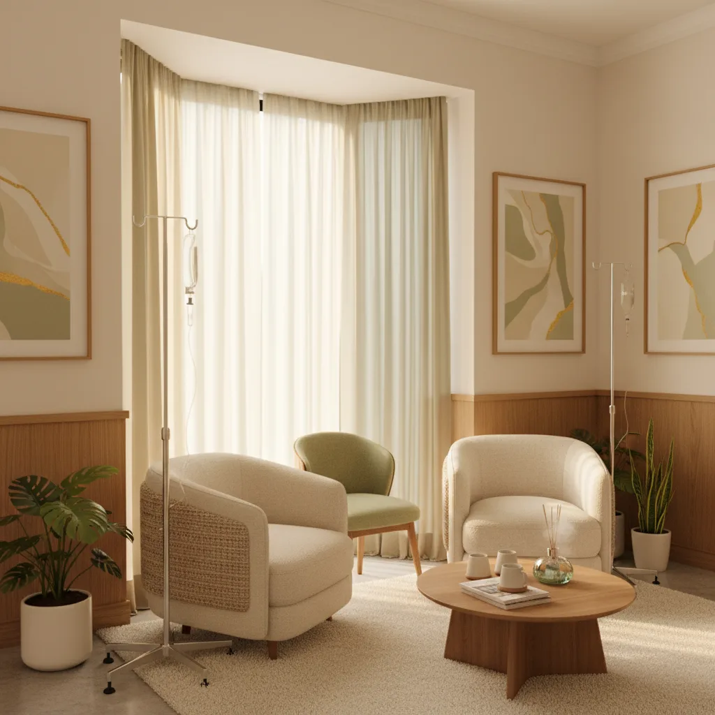 A welcoming IV-lounge interior with comfortable chairs by windows