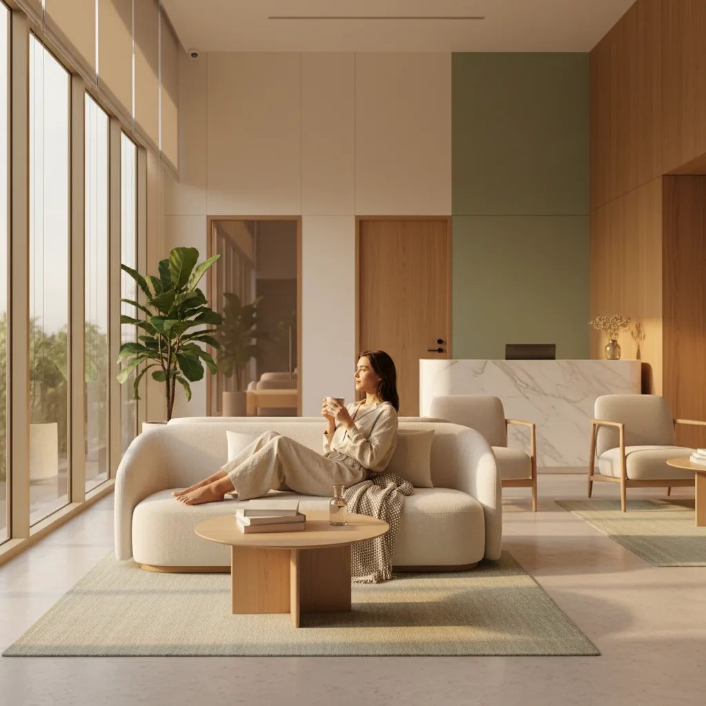 A content member relaxing in the clinic lounge