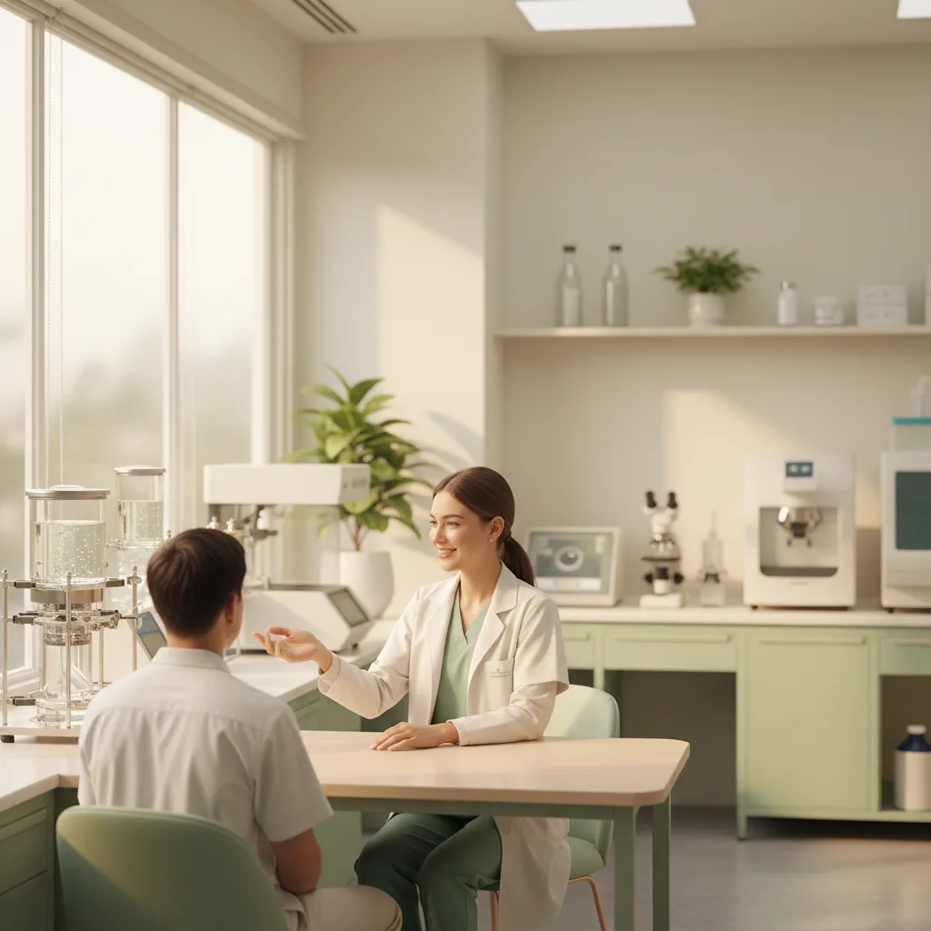 A precise, reassuring advanced-laboratory scene